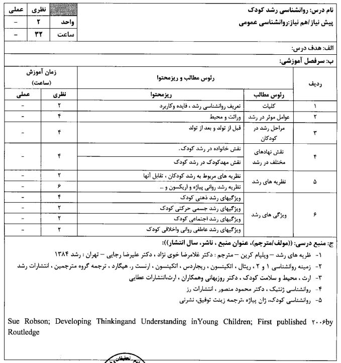 سرفصل درس روانشناسی رشد کودک